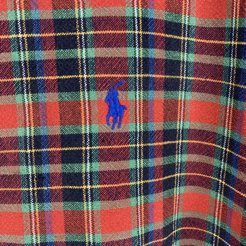 Vtg Ralph Lauren Mens Large Blair Plaid‎ Flannel Button Down Shirt Preppy Casual